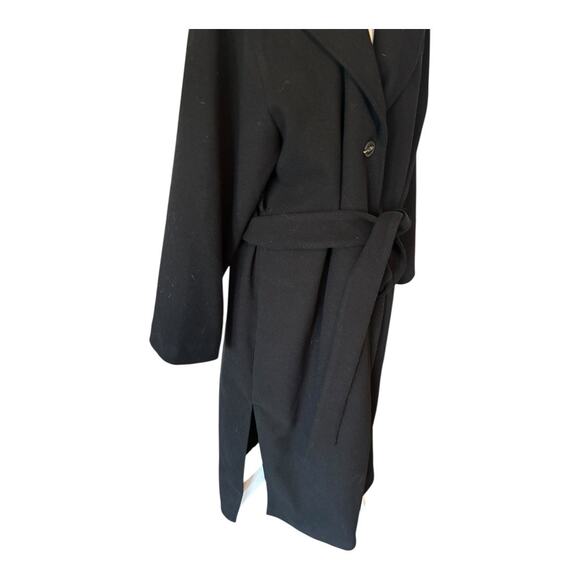 Monki Black Long Wool Belted Coat Size L - Picture 4 of 6